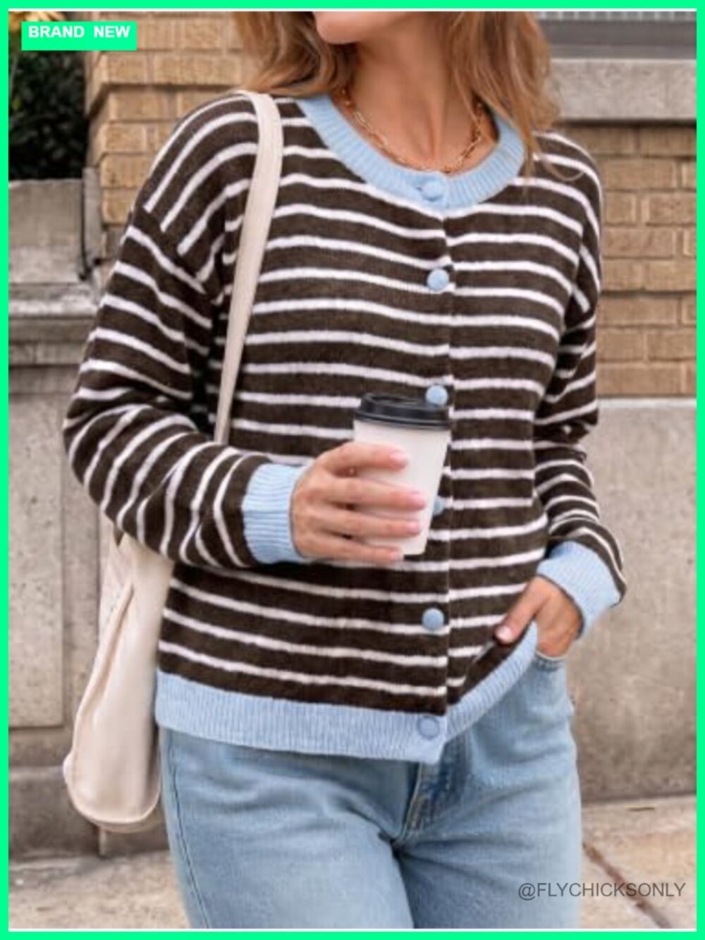 Striped Button Down Cardigan Sweater Color Block Knitwear - Picture 5 of 6